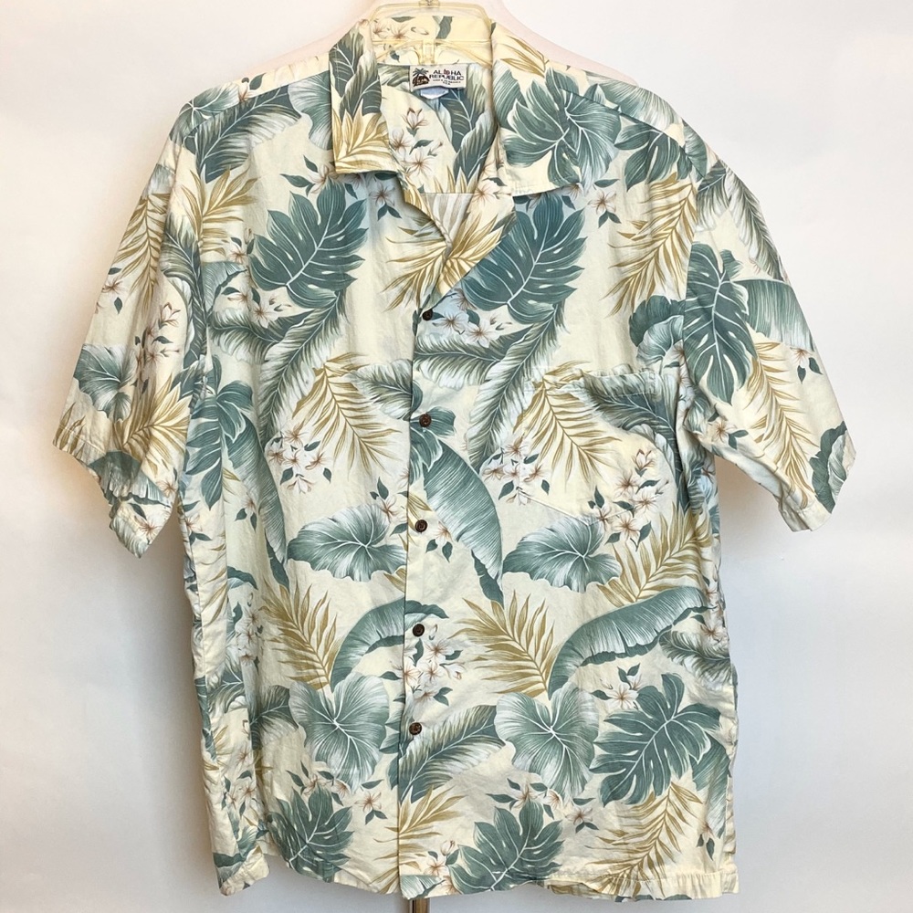 Aloha Republic Men Hawaiian Color Green Cream XL
